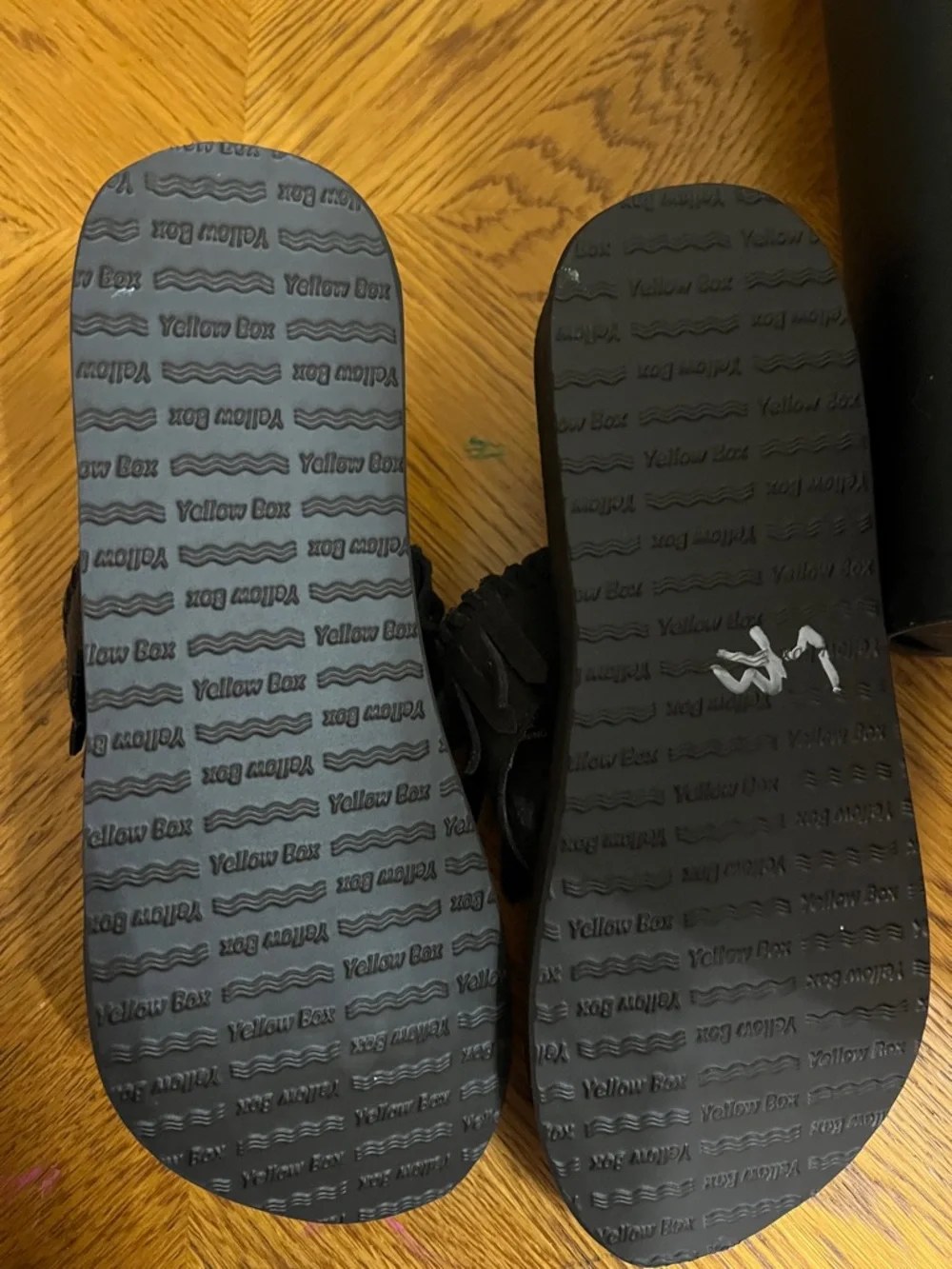 Yellow Box Black Suede Fringe Toe-Post Sandals for Women - Picture 2 of 3